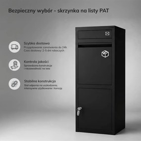 Skrzynka na paczki kurierskie i listy metalowa, zewnętrzna, zamykana, czarna Paczkobox PAT