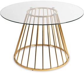 Zestaw Stół Okrągły Szklany OLIVIER 120 cm i 4 Krzesła Tapicerowane do Salonu YORK Kremowe Welurowe Glamour