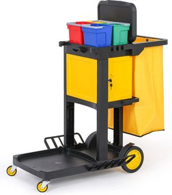 Profesjonalny wózek sprzątający z 4 wiadrami, uchwytami na mopy, szafką i workiem z pokrywą, 1120 × 710 × 1100 mm