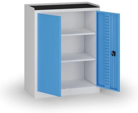 Szafa warsztatowa, 2 półki, 1180 × 950 × 500 mm, niebieskie drzwi