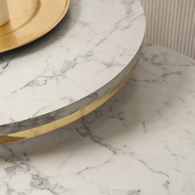 Zestaw Stolików Kawowych OLIS 43 cm/53 cm Biały Marmur Złoty do Salonu Glamour