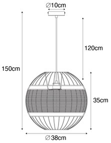 Orientalna lampa wisząca czarna z rattanem 38 cm - EmirKolonialny Oswietlenie wewnetrzne