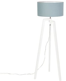 Lampa podłogowa trójnóg biała klosz niebieski 50cm - PurosWiejski/ Rustykalny / Vintage Oswietlenie wewnetrzne