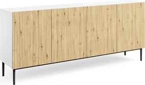 Komoda Nicole 200 cm czterodrzwiowa - biały / dąb artisan / czarne nóżki