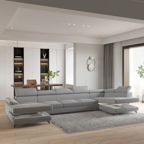 Masseno Narożnik MONTIVA z funkcją spania i pojemnikiem na pościel Narozniki U, Rozkładana sofa - Jasnoszary, MONOLITH 84