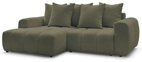 Rozkładany/ze schowkiem narożnik z materiału bouclé (lewostronny/z szezlongiem) w kolorze khaki Roxelane – Bobochic Paris
