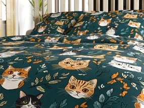 PrzytulneMieszkanie.pl PrzytulneMieszkanie.pl Bawełniana pościel CATTAMI POLY ciemnozielona Rozmiar pościeli: 70 x 90 cm | 140 x 200 cm