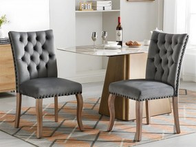 Zestaw 2 foteli tapicerowanych welurem - stelaż z litego drewna - szary