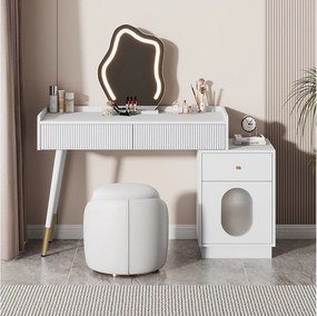 Biała toaletka z 3 szufladami i 1 drzwiami, lustro LED - bez stołka