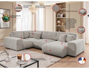 Jasnoszary sztruksowy narożnik (lewostronny/w kształcie litery U) Justin – Ropez