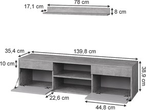 Ściana w salonie beton/biały 139.8x35.4x38.9 berno