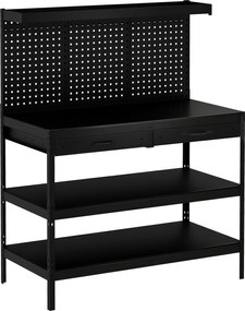 HOMCOM Stacja robocza z regulowanymi półkami, solidna stacja robocza z perforowaną płytą i 2 szufladami, 122 x 61 x 156 cm, Czarna | Aosom PL