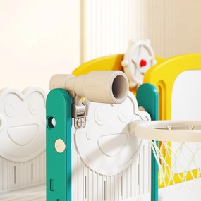 AIYAPLAY Zestaw zjeżdżalni 7 w 1 dla dzieci, kosz do koszykówki, motyw żabki, urządzenie do wspinaczki, siedzisko huśtawki, do użytku wewnętrznego i zewnętrznego, Żółty+Zielony