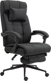 Vinsetto Ergonomiczny fotel biurowy z podnóżkiem, obrotowy fotel z zagłówkiem, Czarny
