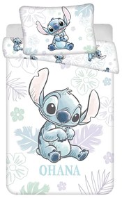 Biała bawełniana pościel dziecięca do łóżeczka 100x135 cm Lilo and Stitch "Ohana White" – Jerry Fabrics