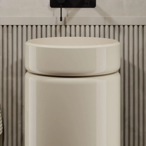 Umywalka z konglomeratu wolnostojąca okrągła beżowa błyszcząca 85 x 40 cm RONA Beige Glow : Podłączenie syfonu - Do podłogi