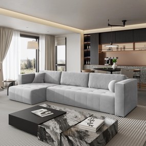 Masseno Narożnik OLVERA z funkcją spania i pojemnikiem na pościel Narozniki L, Rozkładana sofa - Jasnoszary, PAROS 05