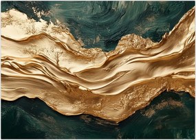 Obraz na szkle - Zielona abstrakcja ze złotem II. (70x50 cm)