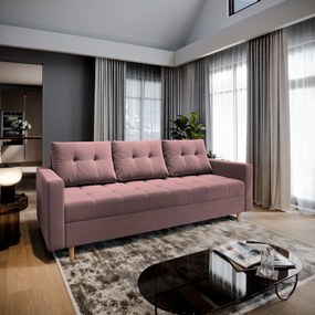 Masseno Sofa MILO z funkcją spania i pojemnikiem na pościel, Rozkładana sofa - Pudrowy róż, KRONOS 27