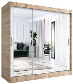 Szafa Przesuwna Biały Z Lustrem Dąb Sonoma + 200 Cm 90 Cm K8-D05