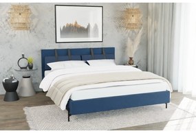 Ciemnoniebieskie tapicerowane łóżko dwuosobowe ze stelażem 180x200 cm Tulsa – Ropez