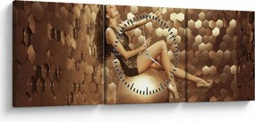 Obraz kobiety w złotym pokoju (z zegarem) (90x30 cm)