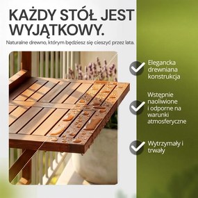 Wiszący stolik balkonowy HANS, 65x45x87cm, brązowa Casaria