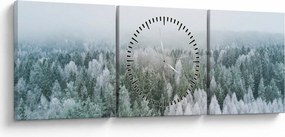 Obraz - Ośnieżone szczyty lasów (z zegarem) (90x30 cm)