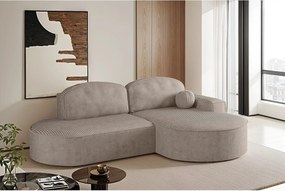 Narożnik z funkcją spania i pojemnikiem Modena Runden, tkanina Poso, Ciemnobeżowy, Prawy