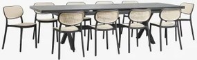 Zestaw Stołu Prostokątnego 240-300x100 Cm Rozkładanego Z Aluminium Karena Oraz 10 Sztaplowanych Krzeseł Ogrodowych Z Polipropyle Grafitowa Szarość -