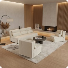 Zestaw KIMO funkcja spania sofa fotele Family Meble beżowy Ramona welur