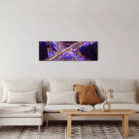 Obraz dużego skrzyżowania w nocy (z zegarem) (90x30 cm)