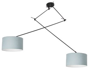 Lampa wisząca czarna z kloszem 35 cm jasnoniebieski regulowany 2-światła - Blitz Nowoczesny Oswietlenie wewnetrzne