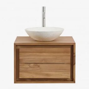 Zestaw Wiszących Mebli Łazienkowych Z Drewna Tekowego Jabari Drewno Tekowe & Cement Okrągły Biały Ø40 - Sklum