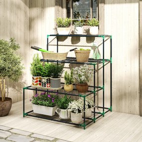 Outsunny 4-poziomowy stojak na kwiaty, 110 cm wysokości, regał na rośliny z 24 klipsami, stalowy, głęboka zieleń | Aosom PL