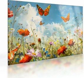 Obraz na szkle - Motyle na letniej łące (70x50 cm)
