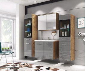 MINIO go for it, Meble łazienkowe MARIT II w kolorze kasztan wrocławski/szary połysk, z oświetleniem LED