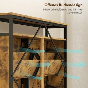 HOMCOM Szafka na buty z 4 składanymi szufladami, smukły design, otwarta półka, dla 12-20 par butów, stal, brązowy