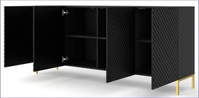 Długa komoda z frontem 3D czarny mat + złote nóżki - Resa 4X