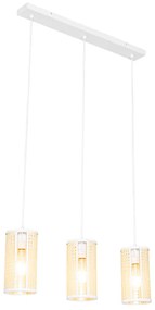 Orientalna lampa wisząca biała z rattanu 3-światłowa owalna - Akira Retro Oswietlenie wewnetrzne