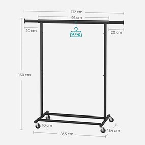 SongmicsHome Stojak na ubrania INEZ na kółkach, maks. 90kg, 83,5x45x160cm, czarna