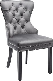 Zestaw 6 aksamitnych krzeseł z litego drewna i kauczukowcami – szary