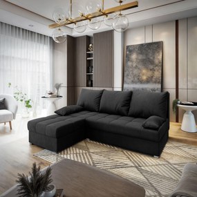 Masseno Narożnik RITA z funkcją spania i pojemnikiem na pościel Narozniki L, Rozkładana sofa - Czarny, MONOLITH 95