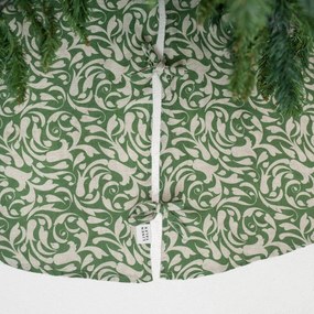 Zielony lniany okrągły dywan pod choinkę ø 125 cm Evergreen Damask – Linen Tales