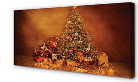 Obraz canvas na ścianę Choinka, Prezenty, Lampki i Dekoracje