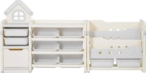 Szafka do Przechowywania Zabawek dla Dzieci SucceBuy, 4-poziomowa z Biblioteczką, Półka do Organizowania Zabawek z 10 Wyjmowanymi Plastikowymi Pojemnikami