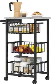 HOMCOM 3-poziomowy wózek kuchenny na kółkach, mobilny wózek do serwowania, wózek kuchenny z 3 stalowymi koszami, wózek do serwowania