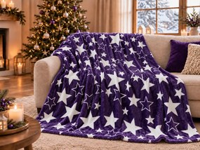 Świąteczny mikropluszowy koc STARS fioletowy Rozmiar: 200 x 220 cm