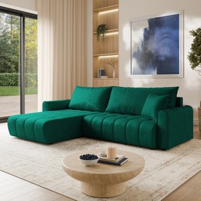 Masseno Narożnik FRIGA z funkcją spania i pojemnikiem na pościel Narozniki L, Rozkładana sofa - Butelkowa zieleń, MONOLITH 37