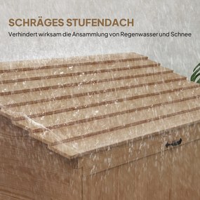 Outsunny Szafka Ogrodowa na Narzędzia z Rozkładanym Stołem, Z Dachem, 110 x 54 x 136 cm, Drewno Świerkowe, Brązowy